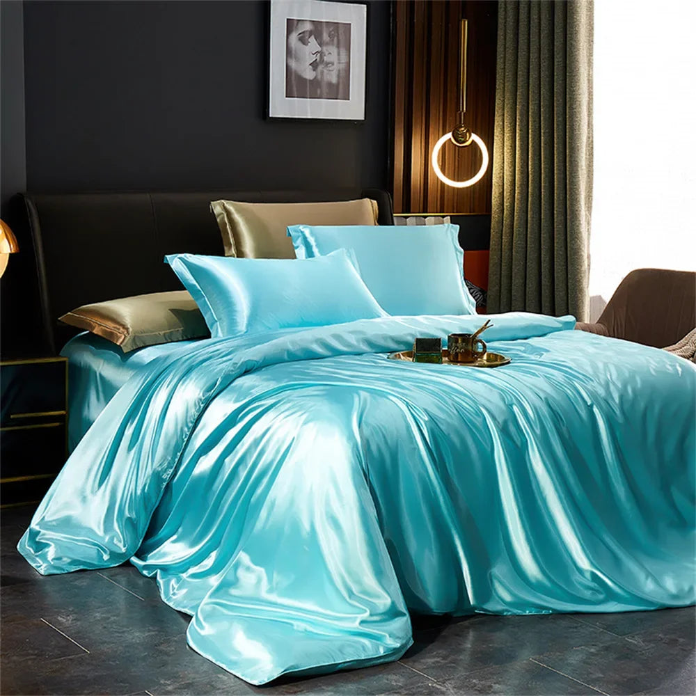 CARA CARLE Solid Silk Bedding Set With Duvet Cover Pillowcases