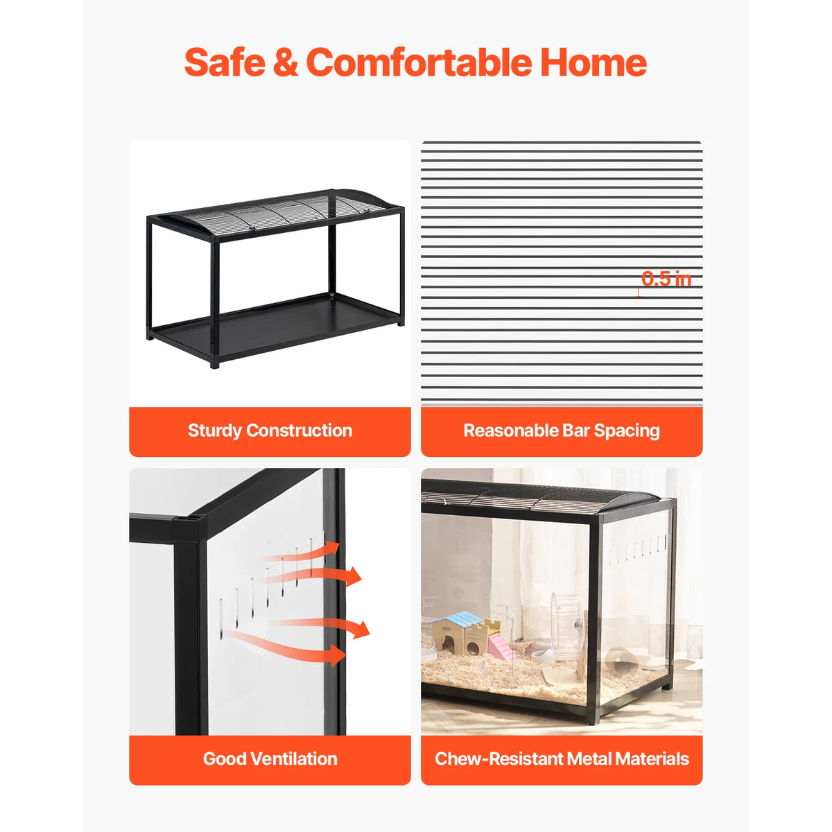 SucceBuy 37.8 x 18.5 x 21.7 inch Hamster Cage 360° Viewing Transparent Hamster Habitats with Front Door for Rats, Guinea Pigs