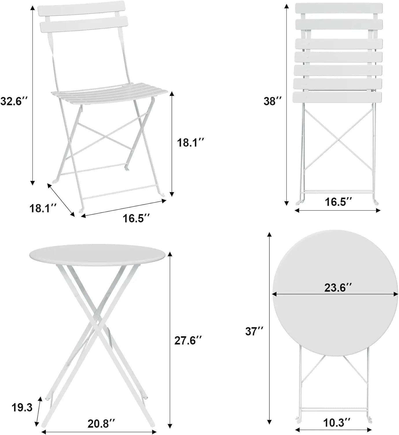 TWISTER.CK 3-Piece Patio Bistro Set Space-Saving Folding Table and Chairs