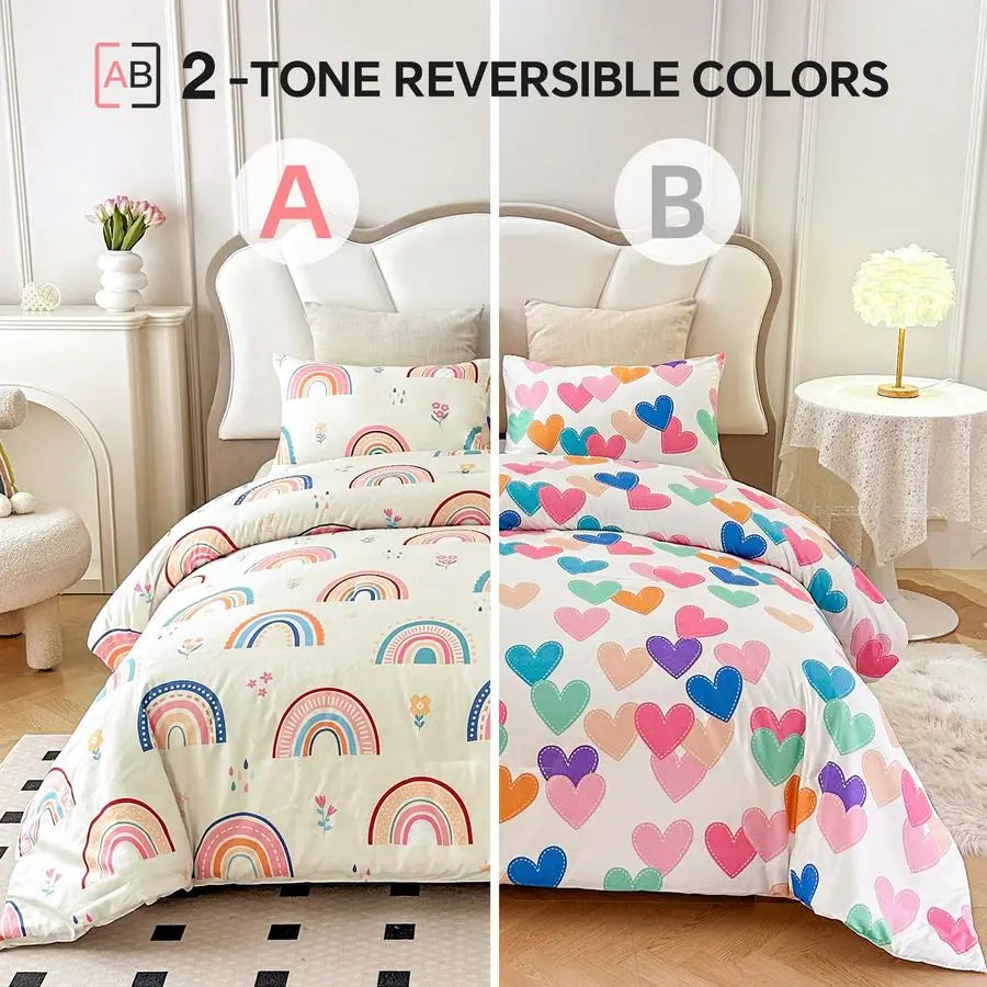 Lightweight Rainbow Comforter Set With 2 Pillow Covers