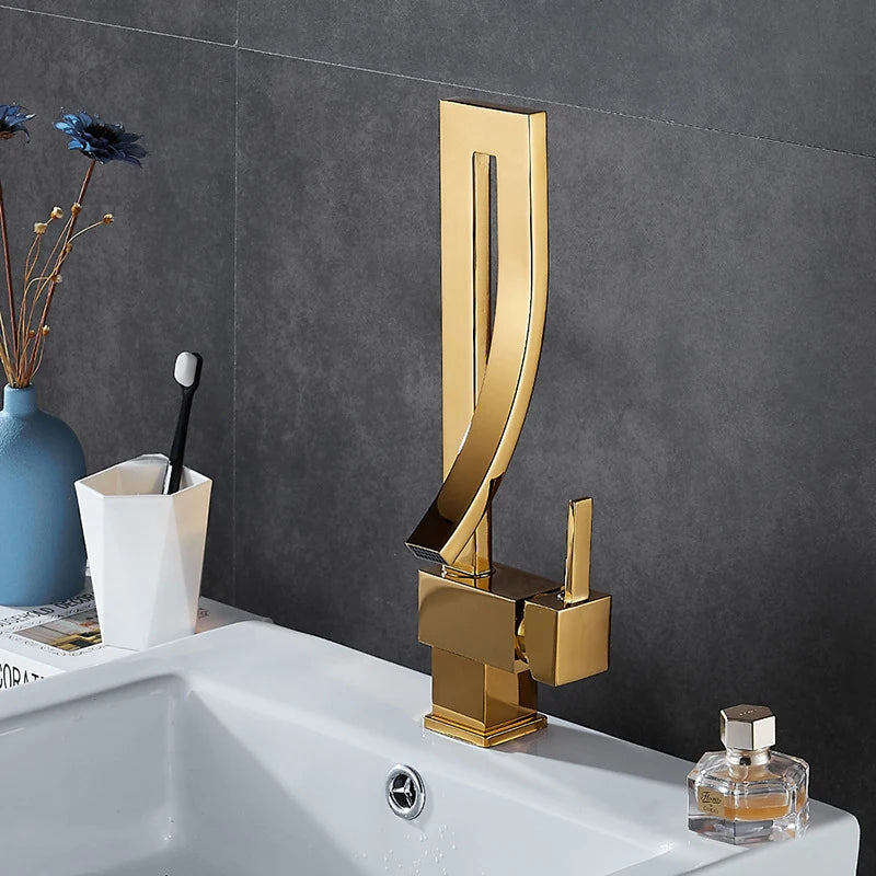 Wanmivezlo Brass Deck Mounted Basin Faucet Waterfall Mixer Tap