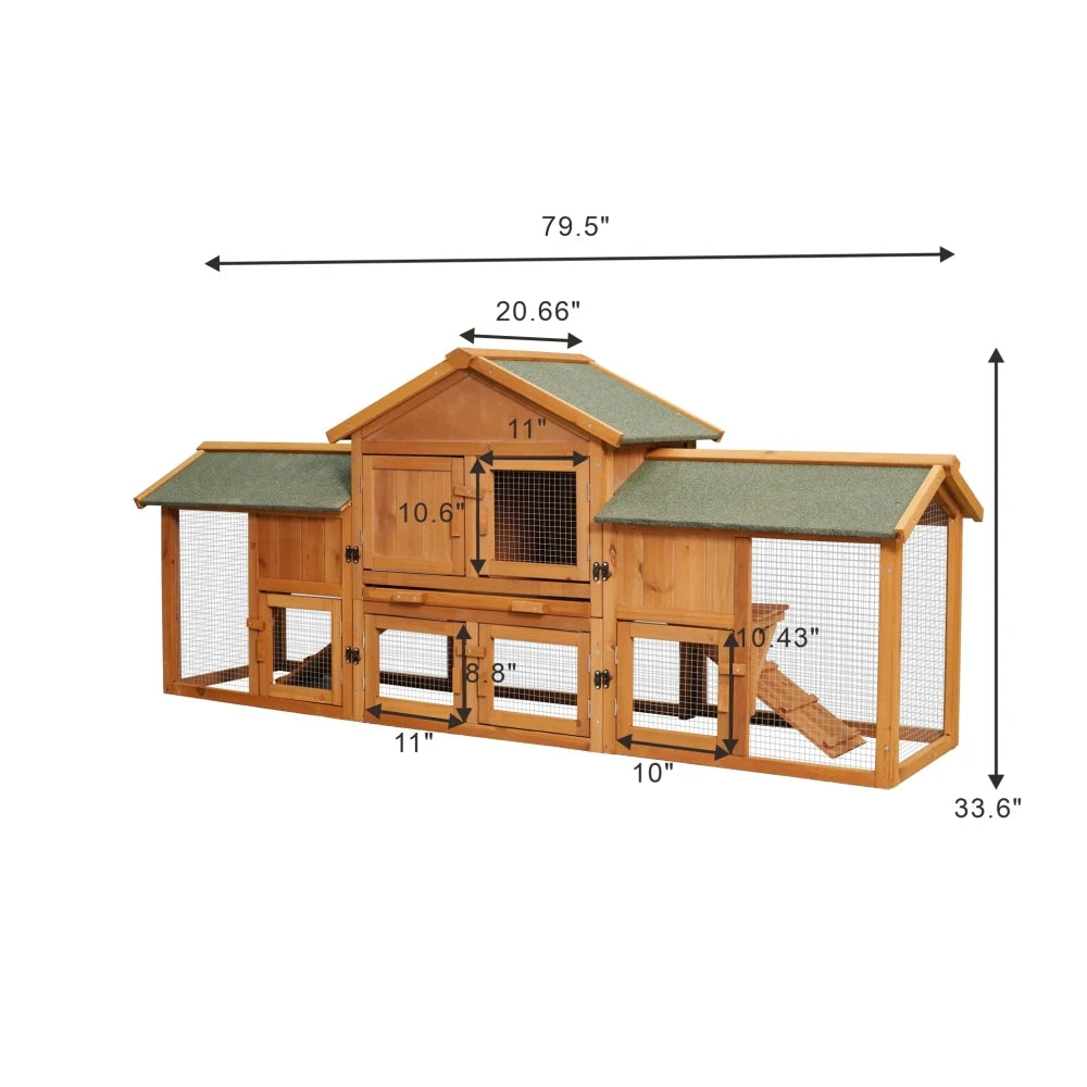 Extra Large Bunny Cage with 2 Runs House Small Animal Habitats for Guinea Pigs Hamster Removable Tray Two Tier Waterproof Roof