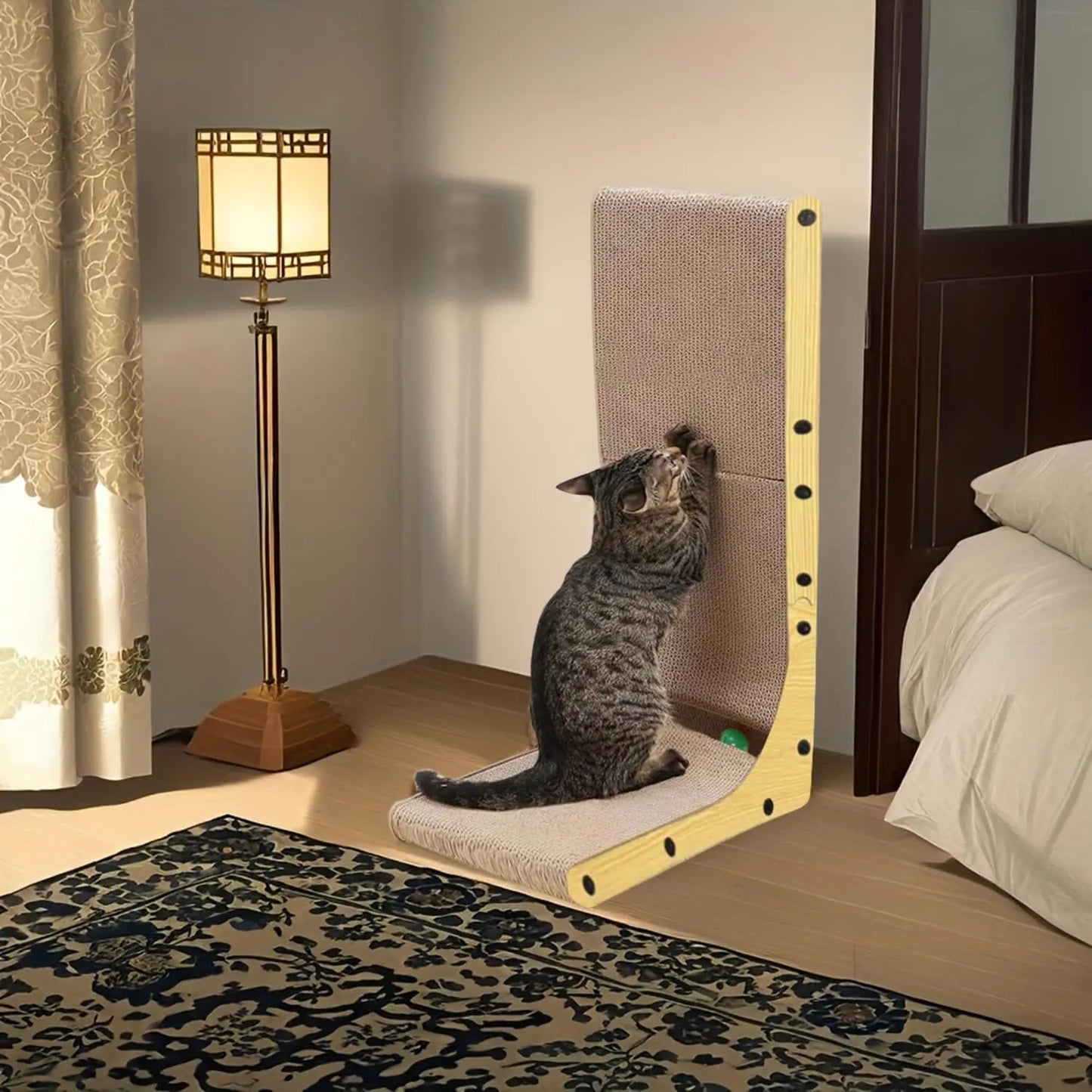 L Shaped Cat Scratcher 23.6 Inch Vertical Scratching Board Wall Mounted Durable Cardboard Scratch Pad with Ball Toy Protects