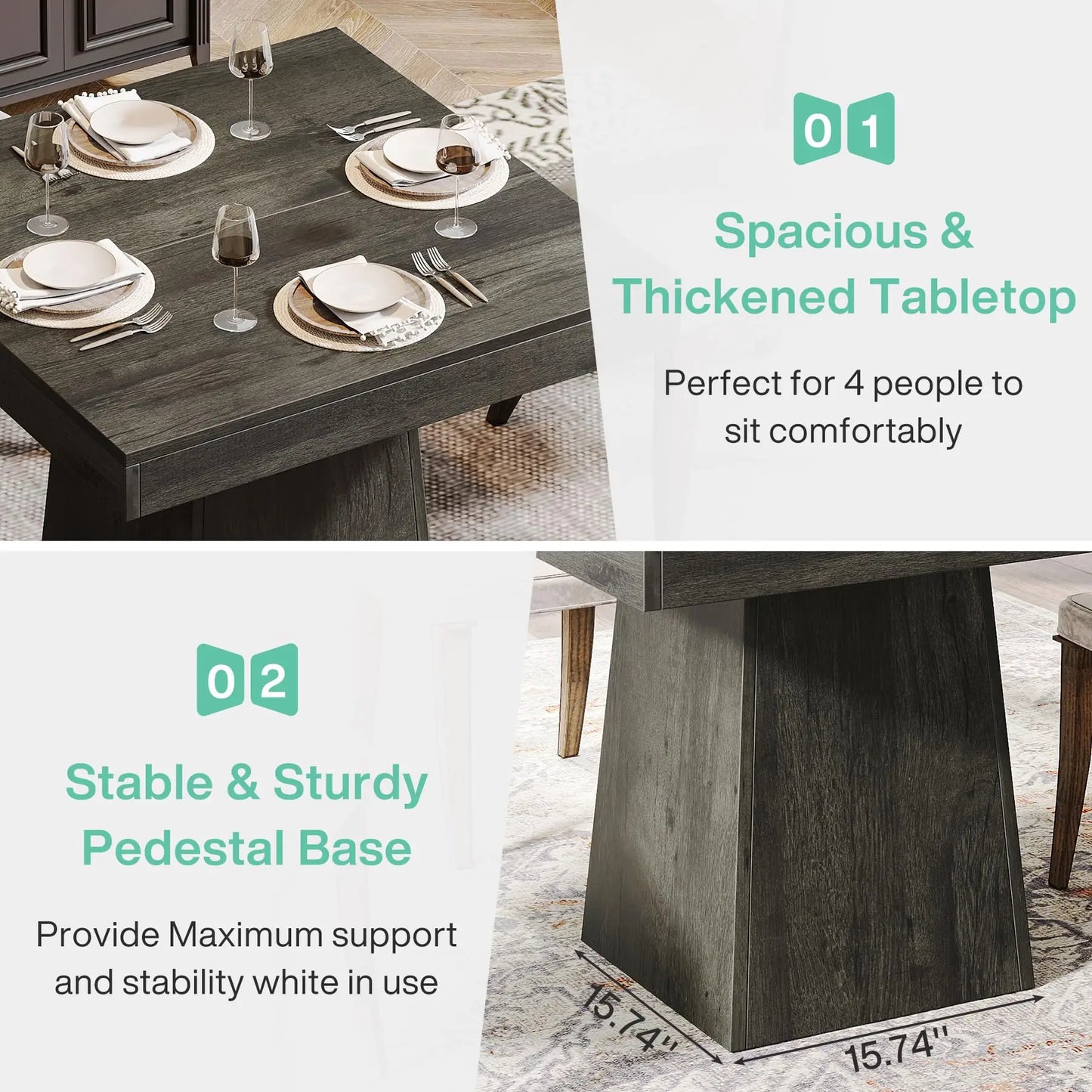 Tribesigns Square Dining Table for Four Modern Farmhouse Kitchen