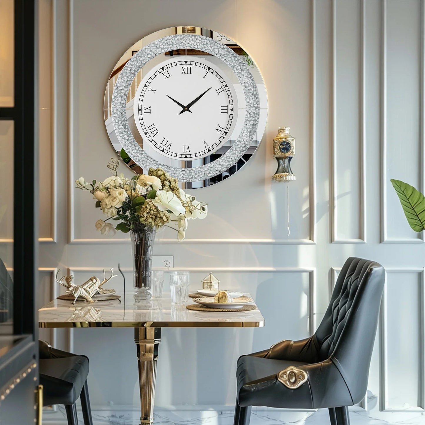 Crystal Mirror Wall Clock With Mute Speaker For Living Room