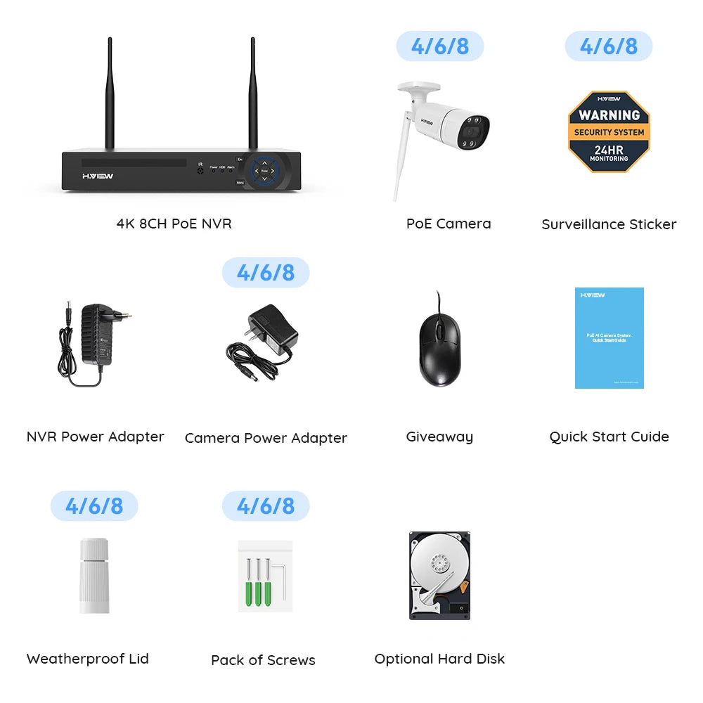 H.VIEW 8 Channel Wireless Security System With 3MP 5MP Cameras