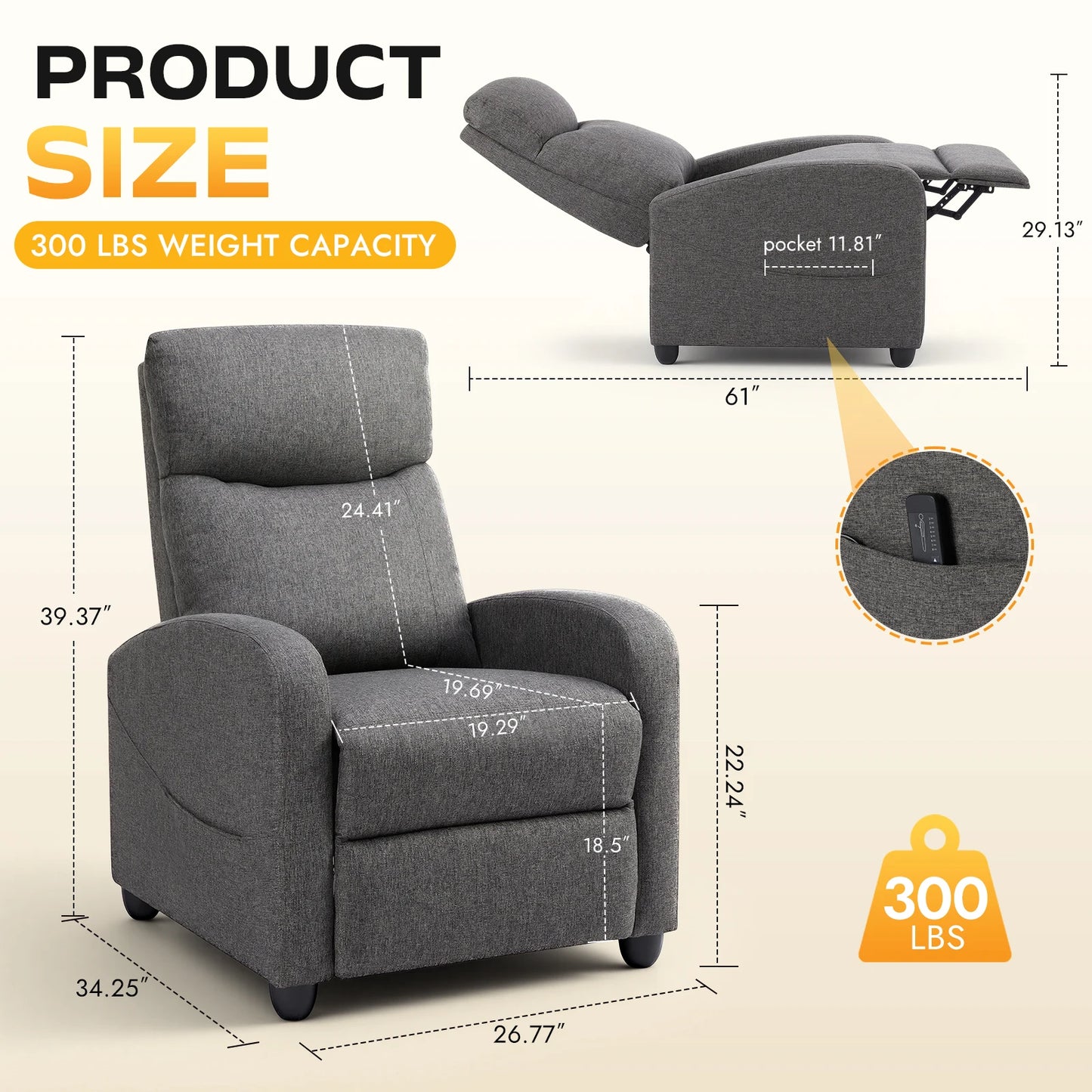 Mcq Ergonomic Reclining Sofa For Living Room With Lumbar Support