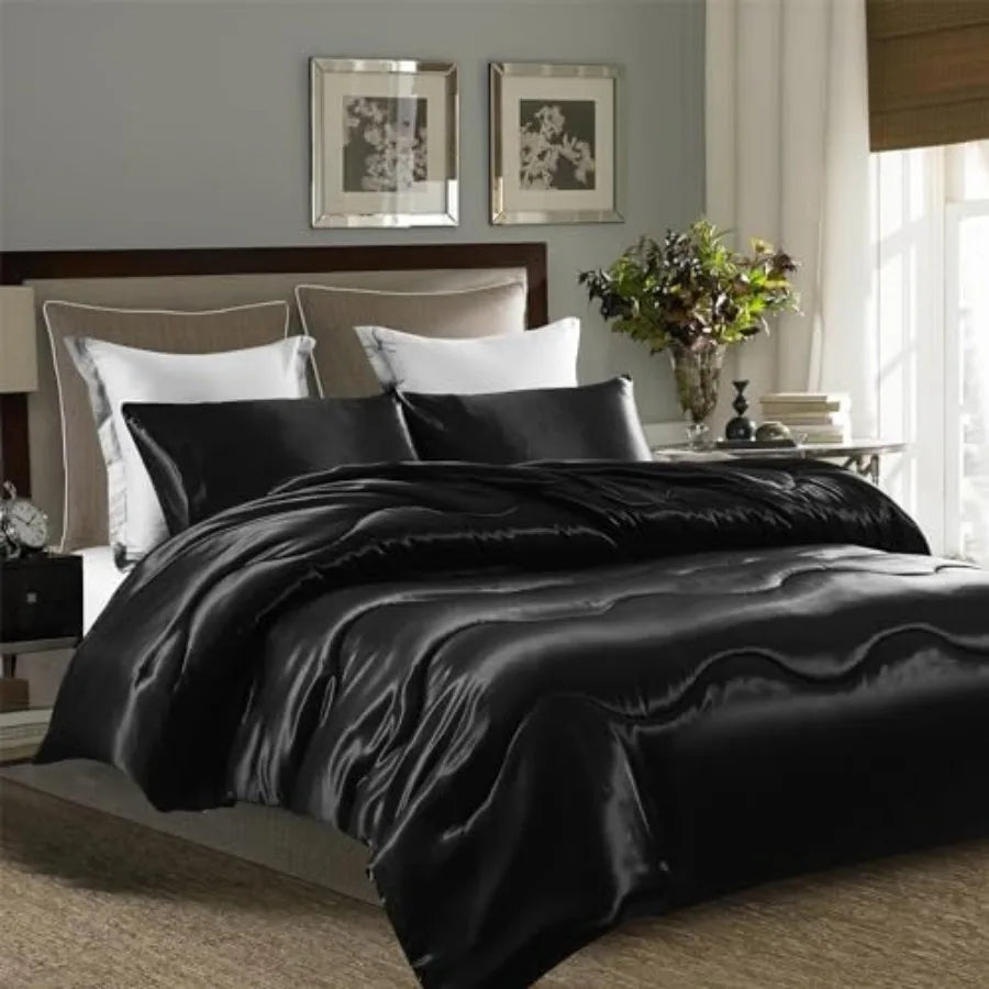 Satin Silky Comforter Set Size Summer Cooling Glossy Quilt Set Smooth Touch Luxury Hotel Silk Like Satin Duvet Down Alternative