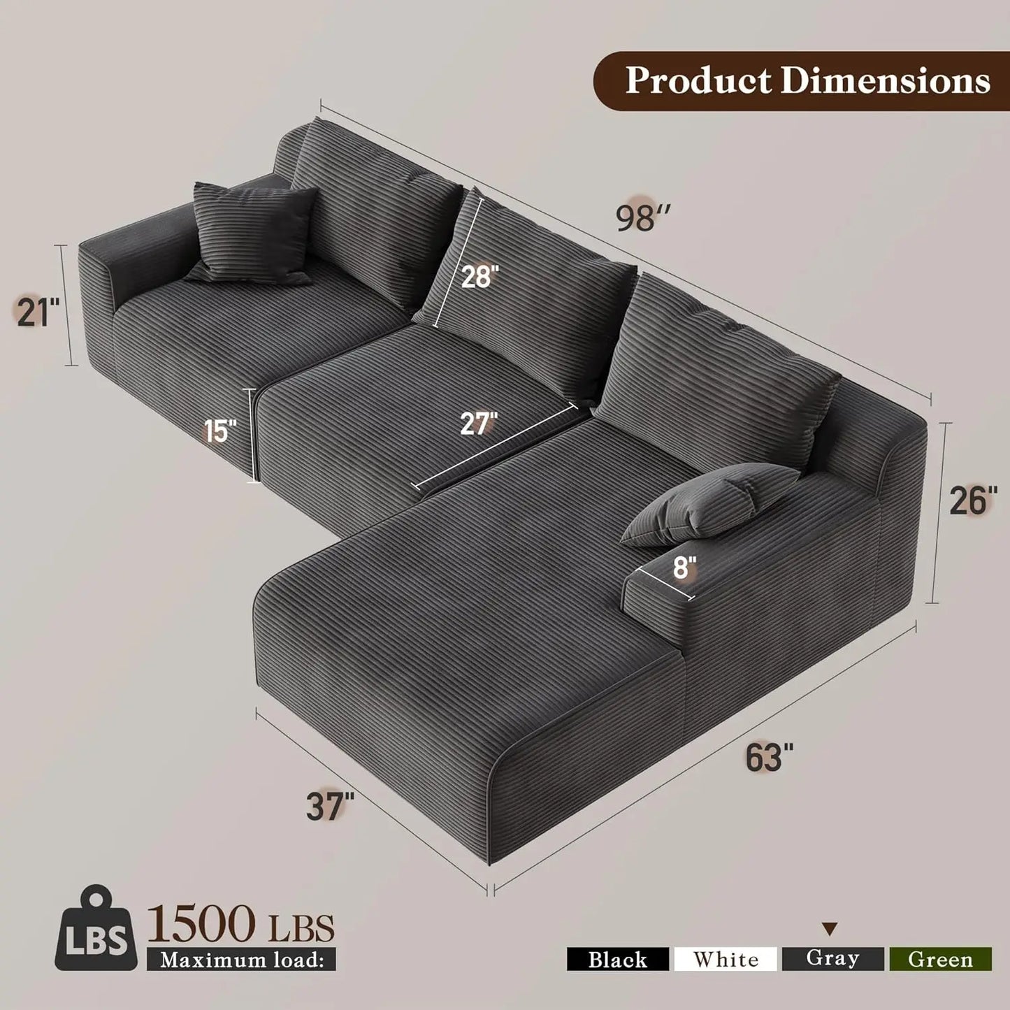 L-Shaped Modular Sectional Sofa With Oversized Cloud Chaise