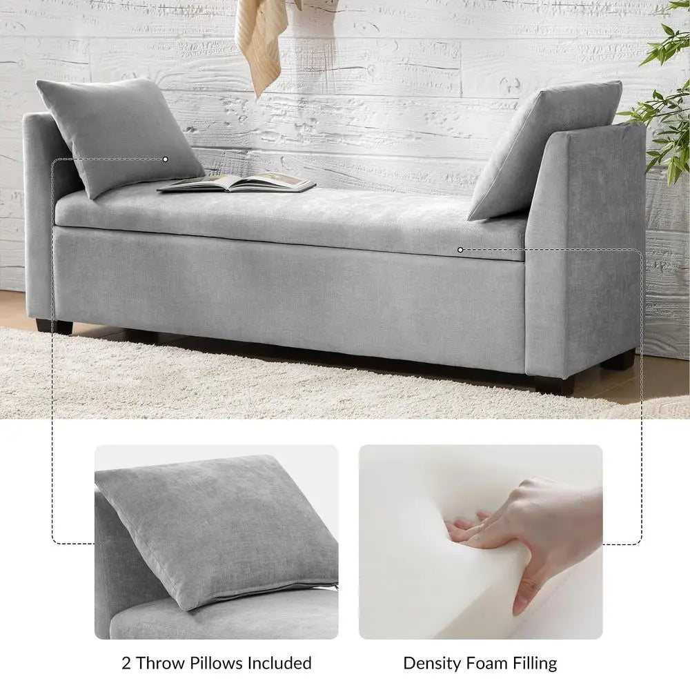 60 Storage Ottoman Bench with Pillows, Water Resistant Storage Bench End of Bed Upholstered Bedroom Entryway Storage Ottoman Fo