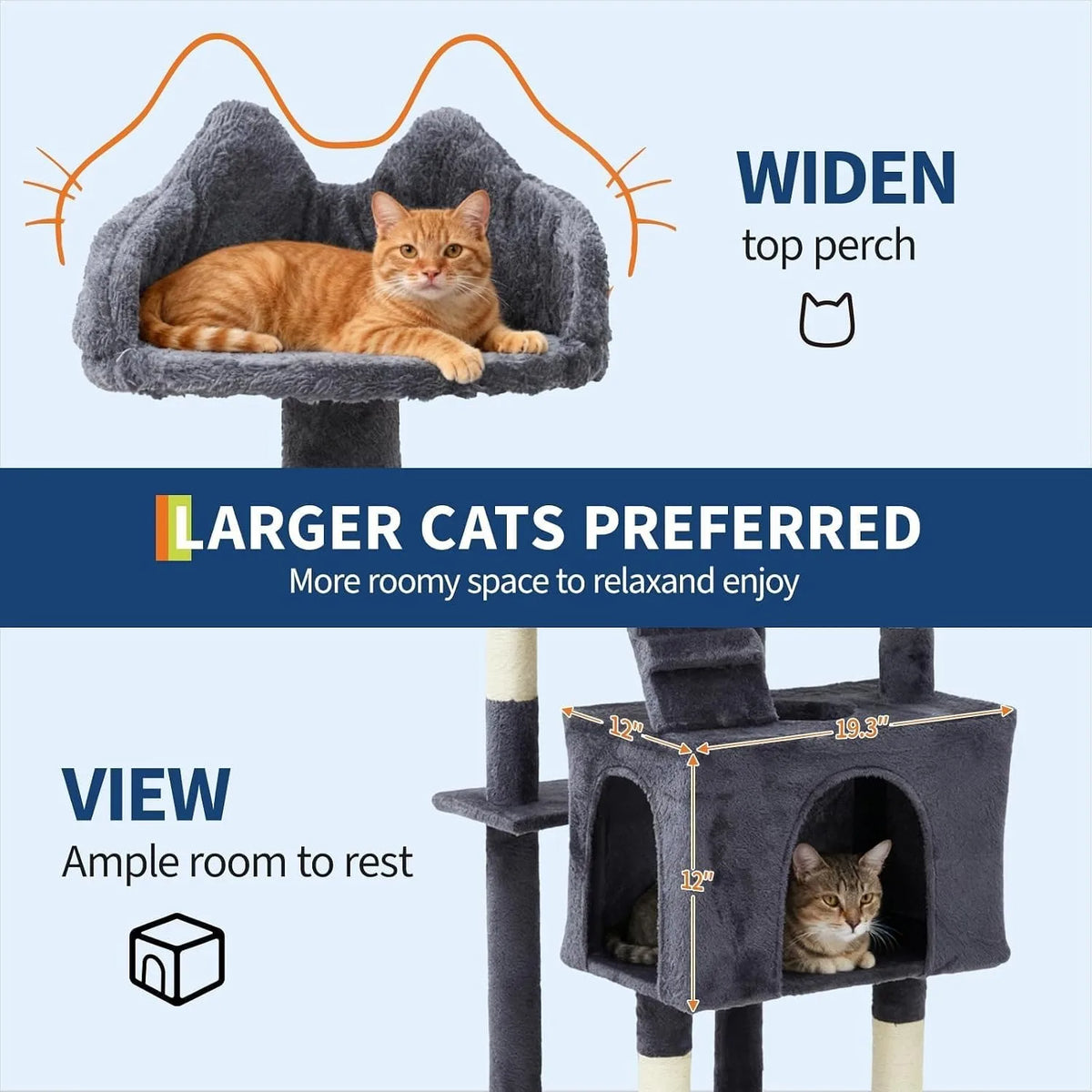 72 Inch Large Cat Tree Tower with Scratching Posts, Multi Level Cat Condo Furniture with Perches, Hammock & Toys, Stable Indoor Activity Center for Cats