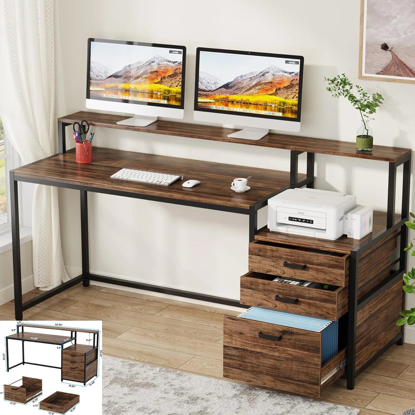 Little Tree L Shaped Computer Desk With Three Drawers