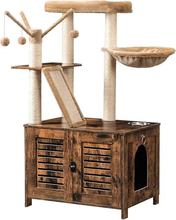 Cat Tree With Litter Box Enclosure And Scratching Posts