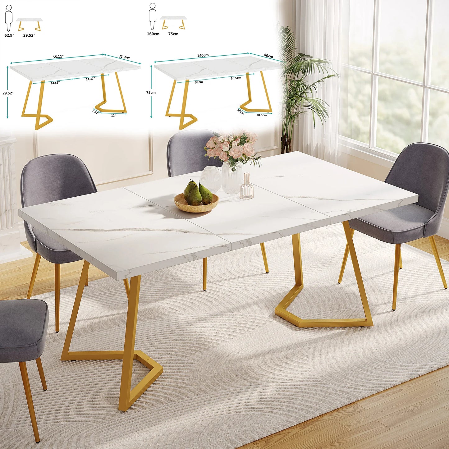 Tribesigns Dining Table With Faux Marble Top 4 To 6