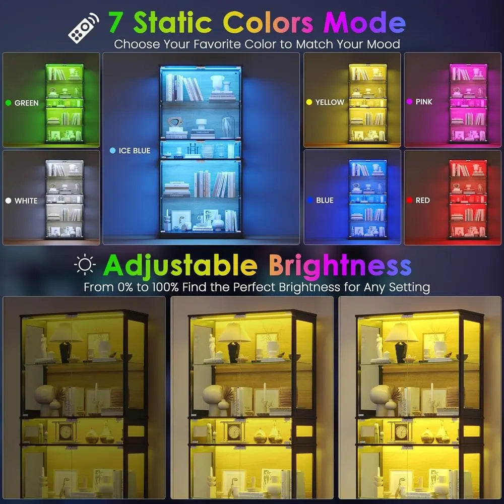 Lighted Glass Display Cabinet For Collectibles With Color Changing Lights