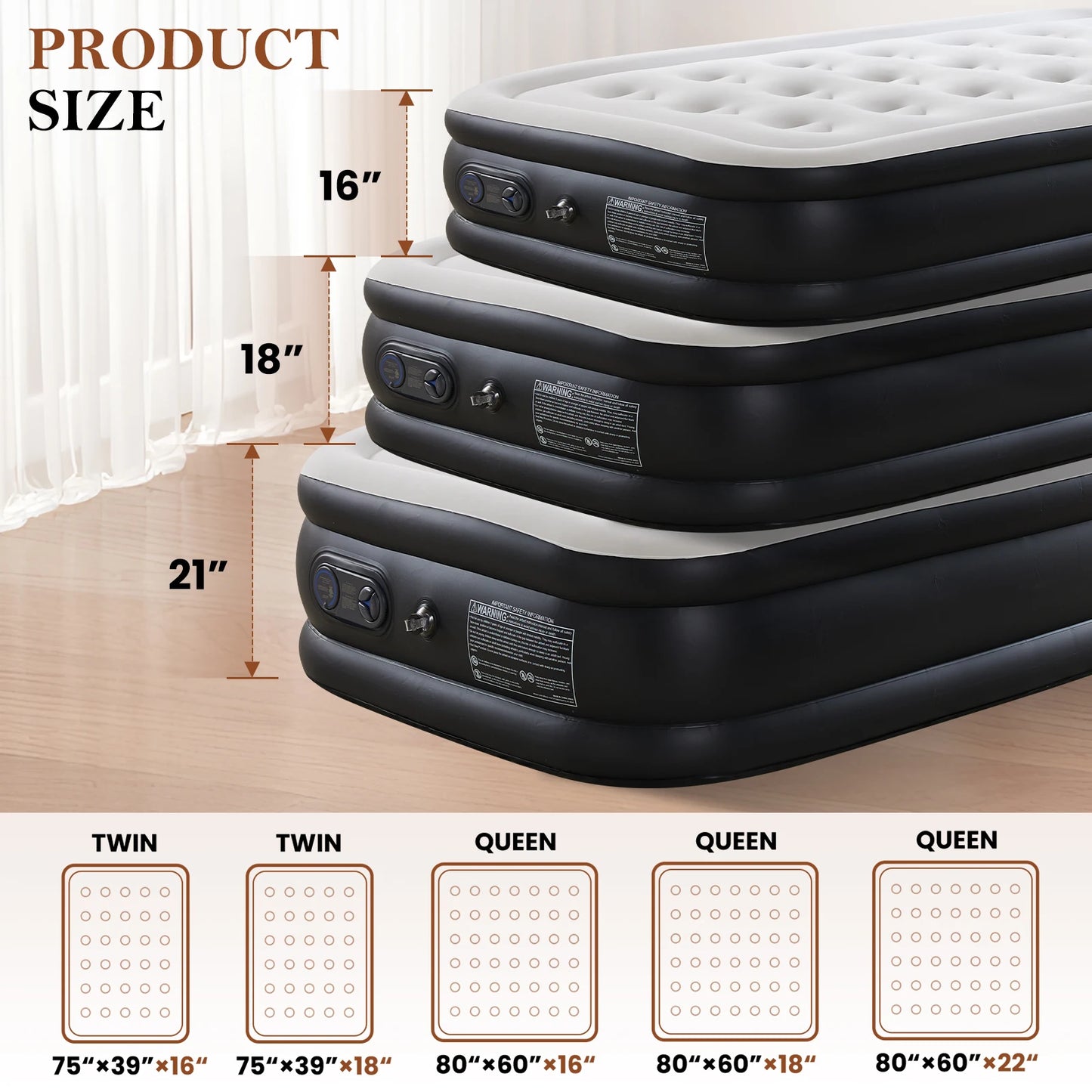 JHK Air Mattress With Non-Slip Bottom Weight Capacity 660 Lbs