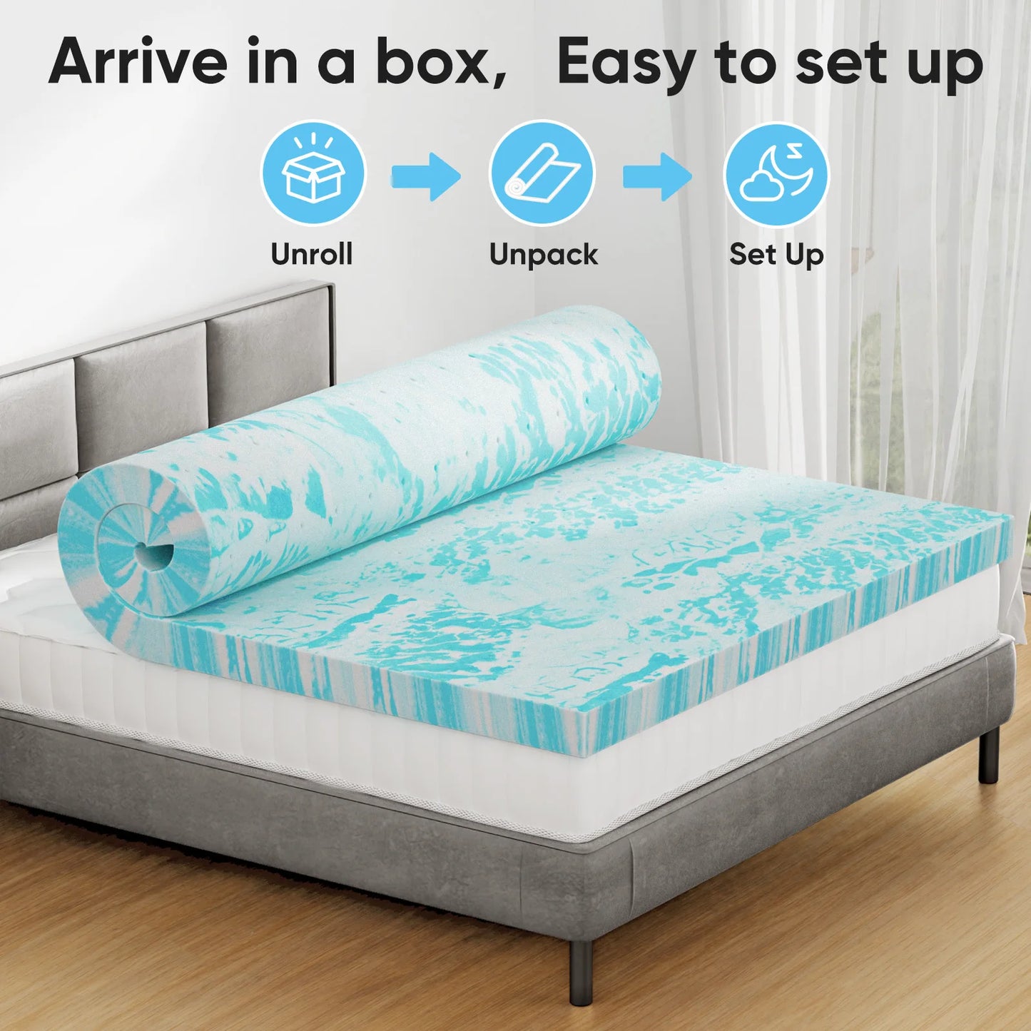 JHK Gel Memory Foam Mattress Topper for Bed, Cooling Comfort