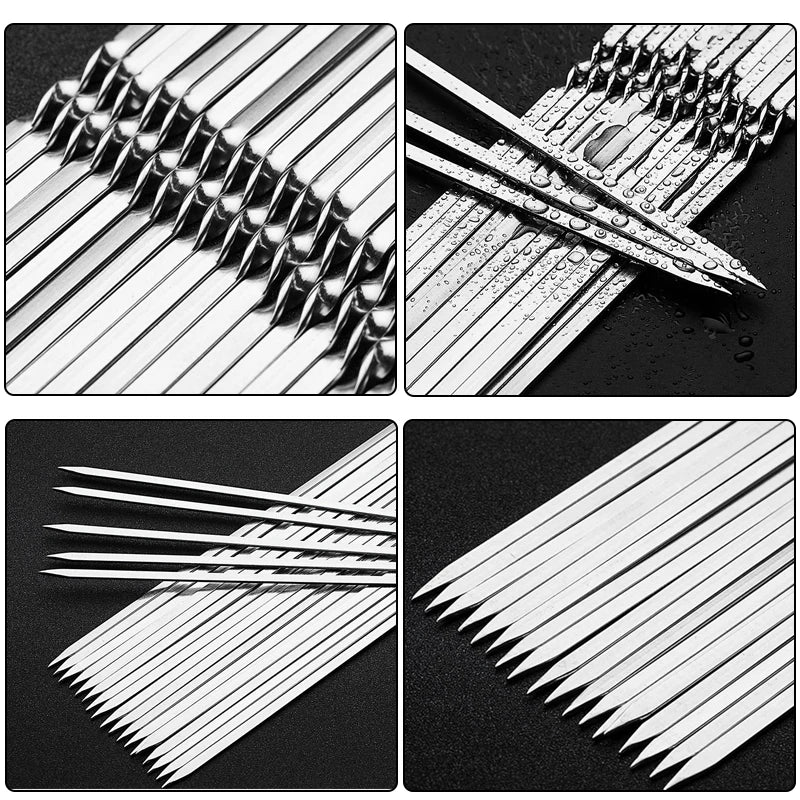Stainless Steel Barbecue Skewers Set Reusable Kebab Skewers Outdoor Cooking