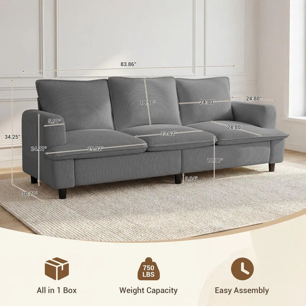 Three Seater Corduroy Sofa With Deep Seat For Living Rooms