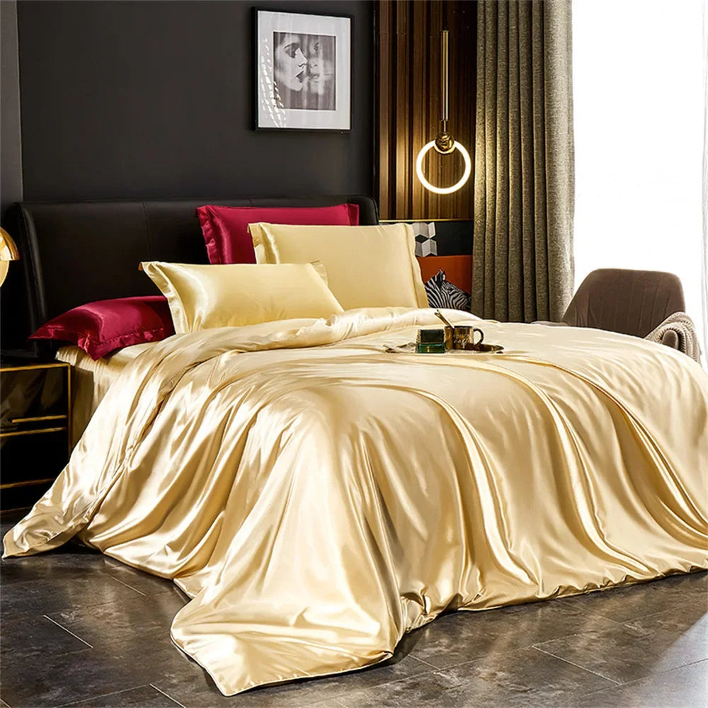 CARA CARLE Solid Silk Bedding Set With Duvet Cover Pillowcases