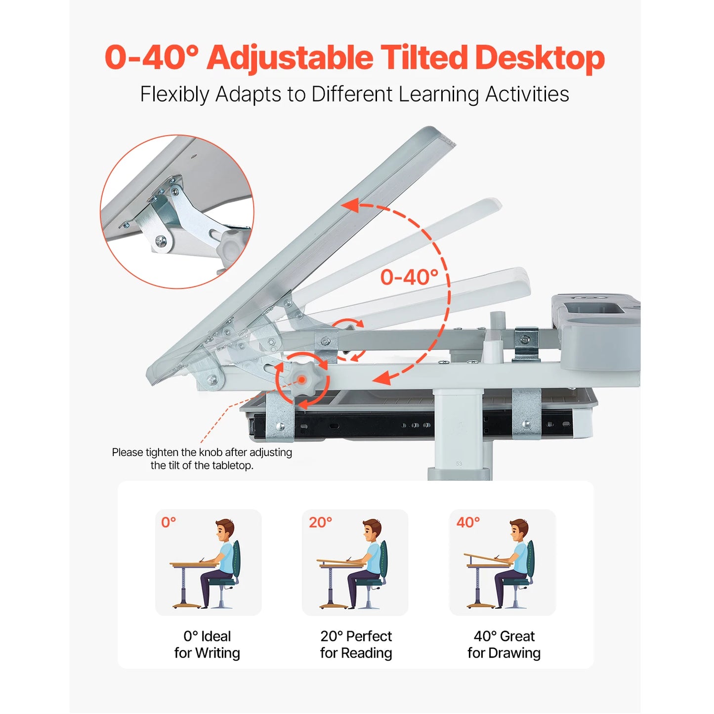SucceBuy Adjustable Kids Study Desk and Chair Set Tilt Top