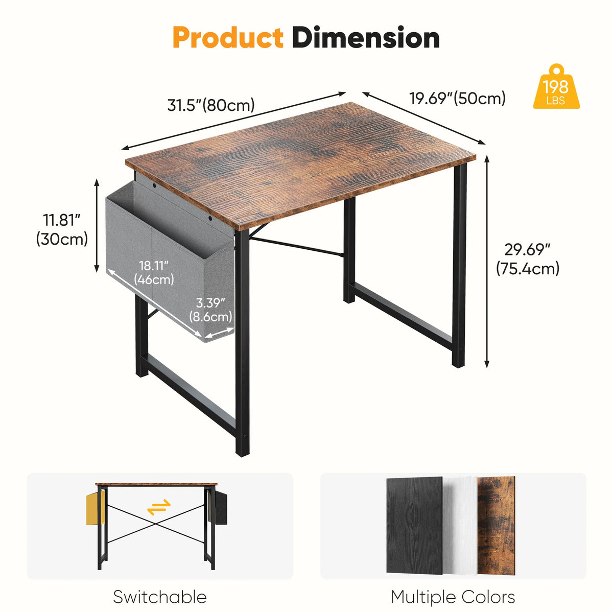 JHK Wooden Computer Desk With Metal Frame And Storage Bag