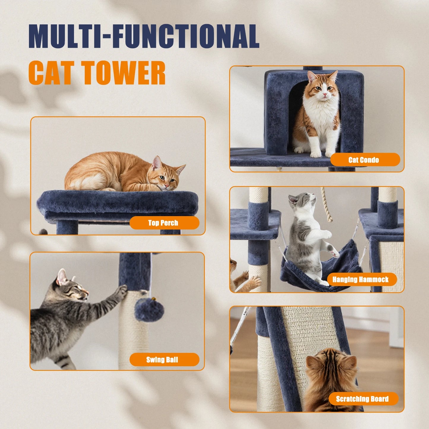 JHK Multi Level Cat Tree With Sisal Scratching Posts