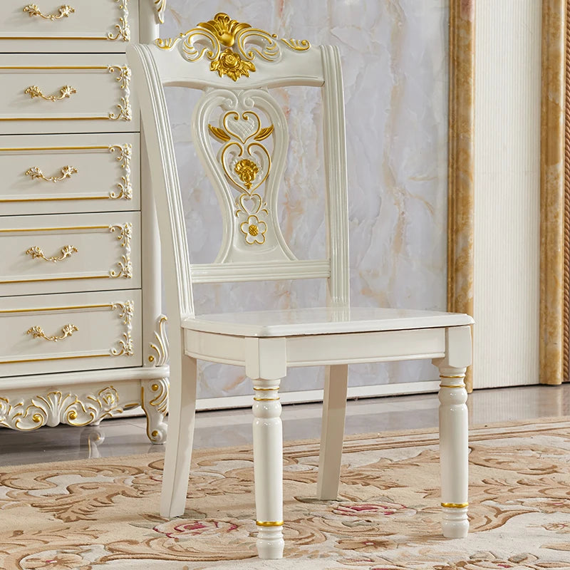 European Marble Dining Table And Carved Solid Wood Chair Set