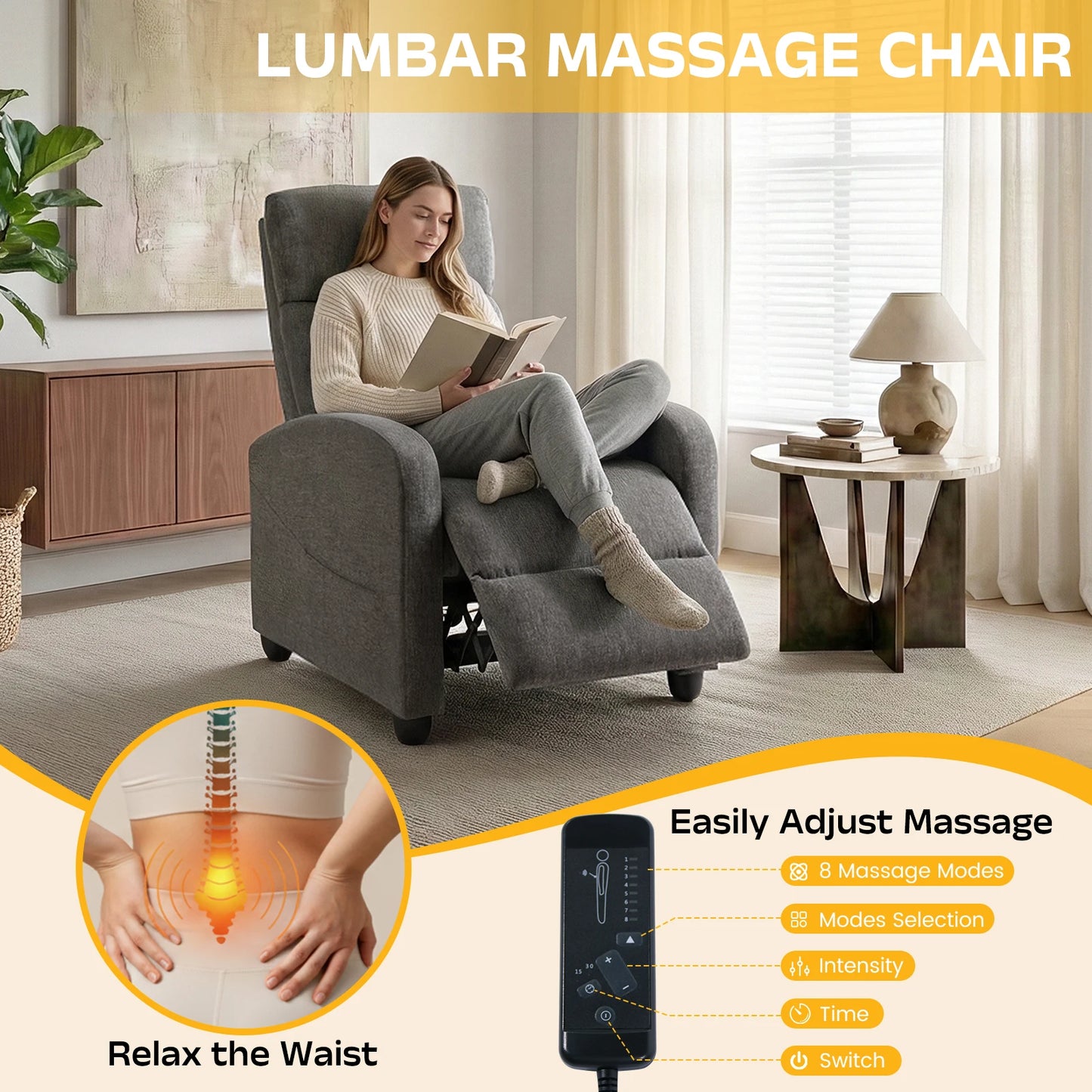 Mcq Ergonomic Reclining Sofa For Living Room With Lumbar Support