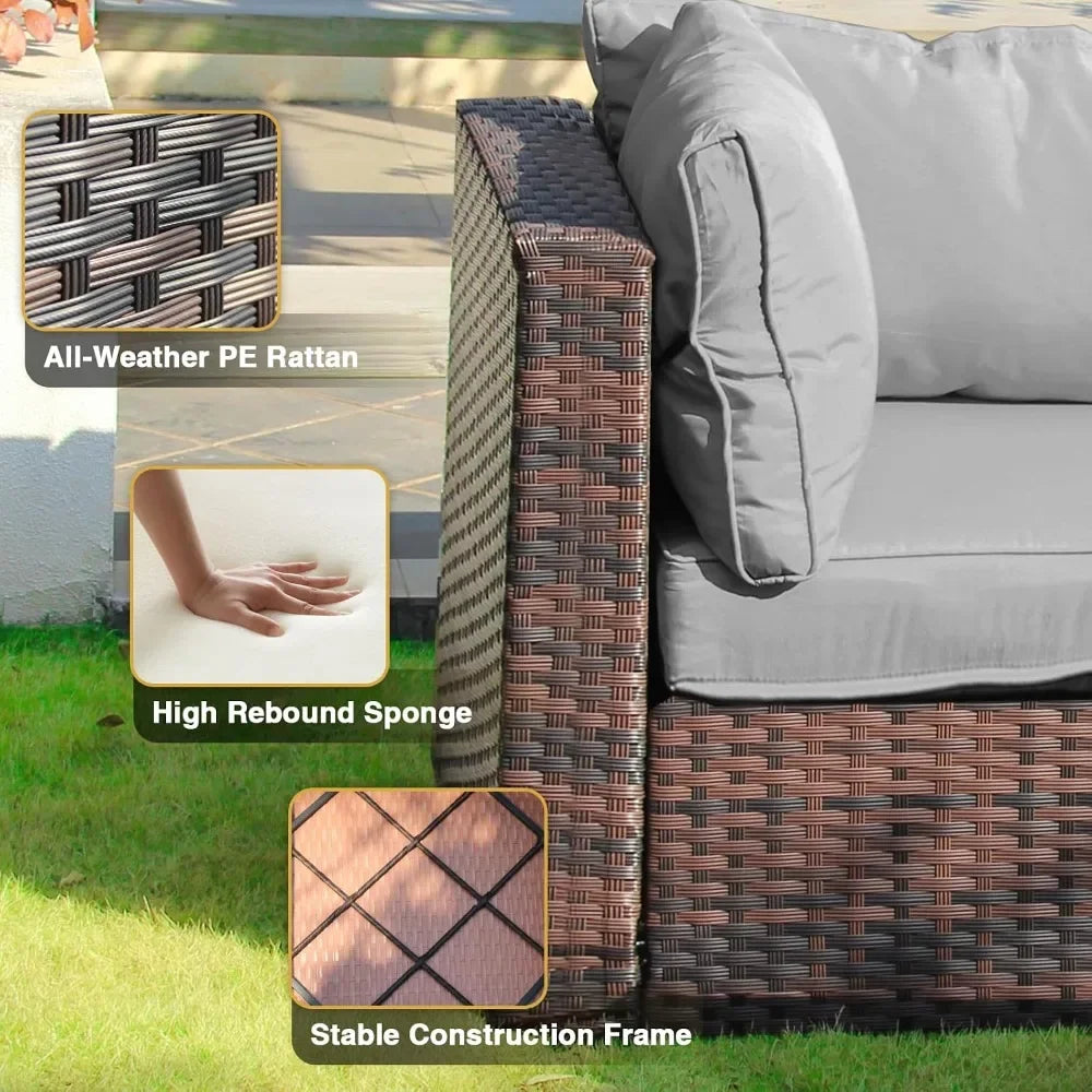 Outdoor Rattan Sectional Sofa Set With Fire Pit Table