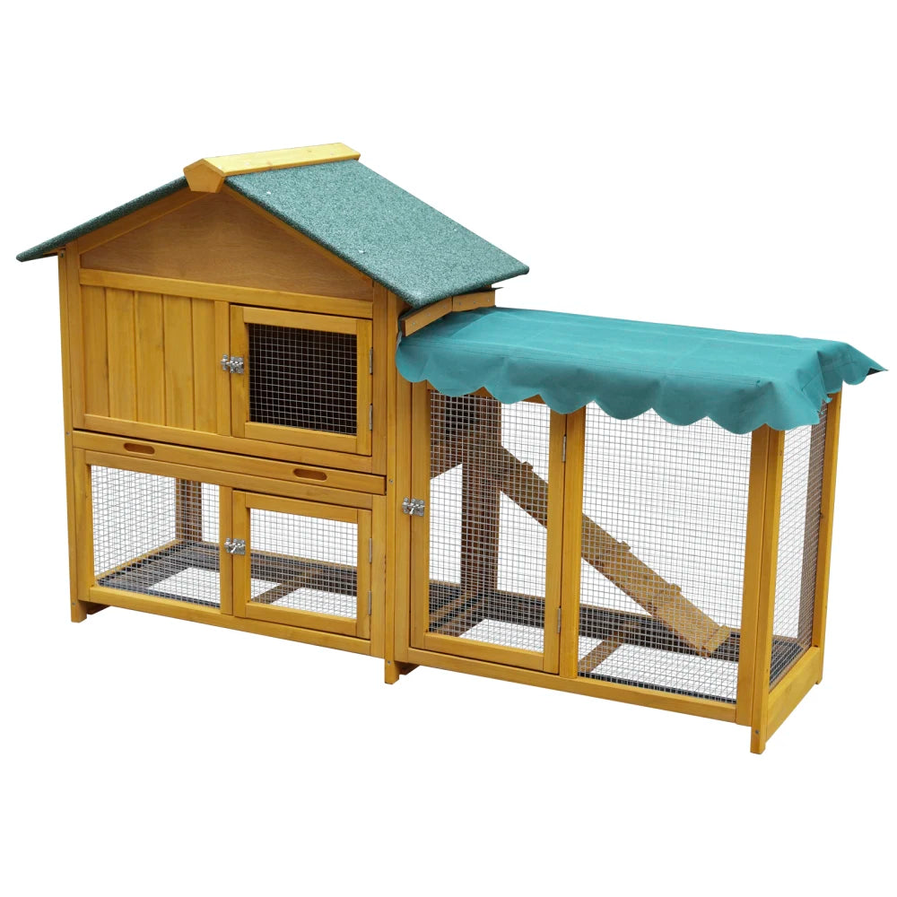 Wooden Outdoor Indoor Roof Waterproof Bunny Hutch Rabbit Cage Guinea Pig Coop PET House for Small To Medium Animals with Stairs