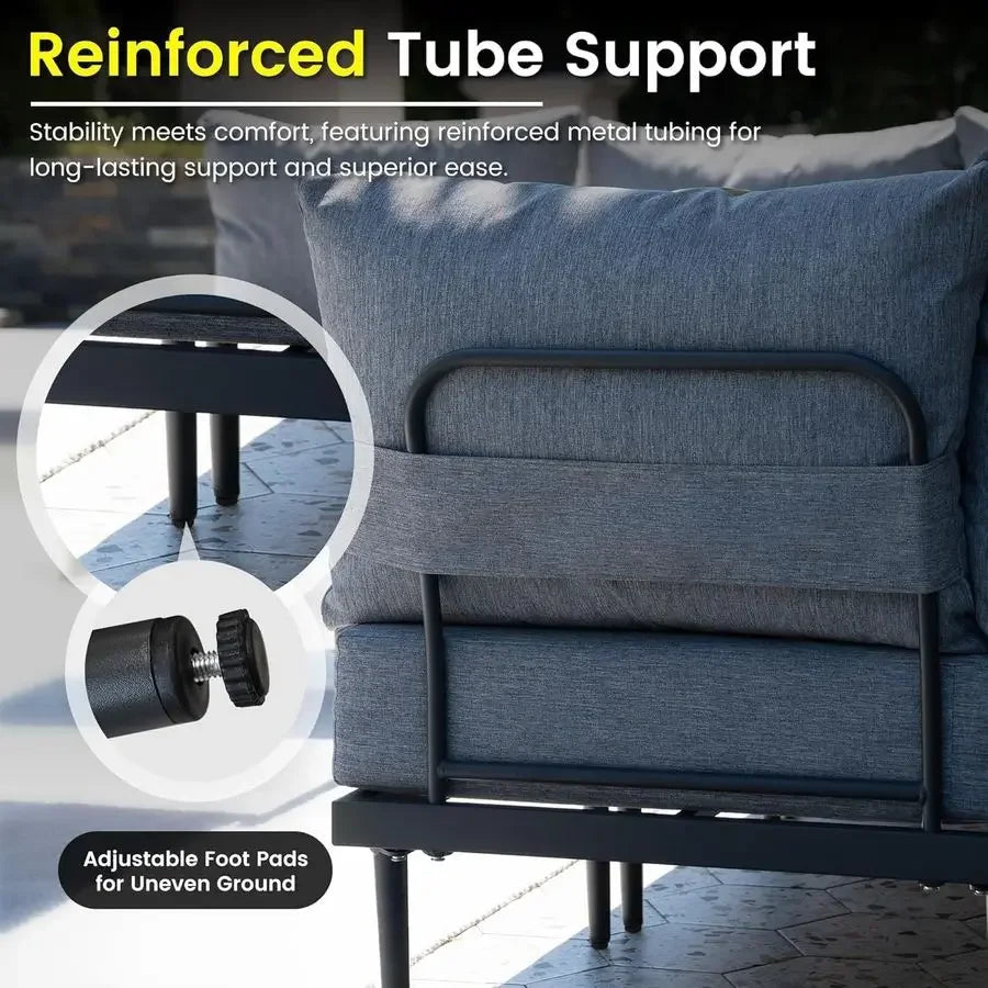 9 Pieces Patio Furniture Set, UShaped Outdoor Sectional Sofa with 6 Inch Olefin Cushion and Coffee Table, Modern Metal Outdoor