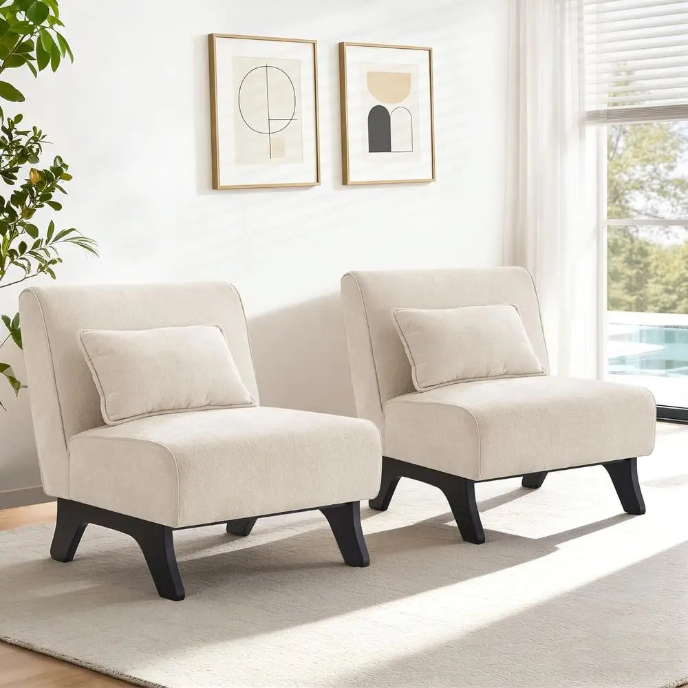 Set Of 2 Upholstered Accent Chairs With Wooden Legs And Pillows
