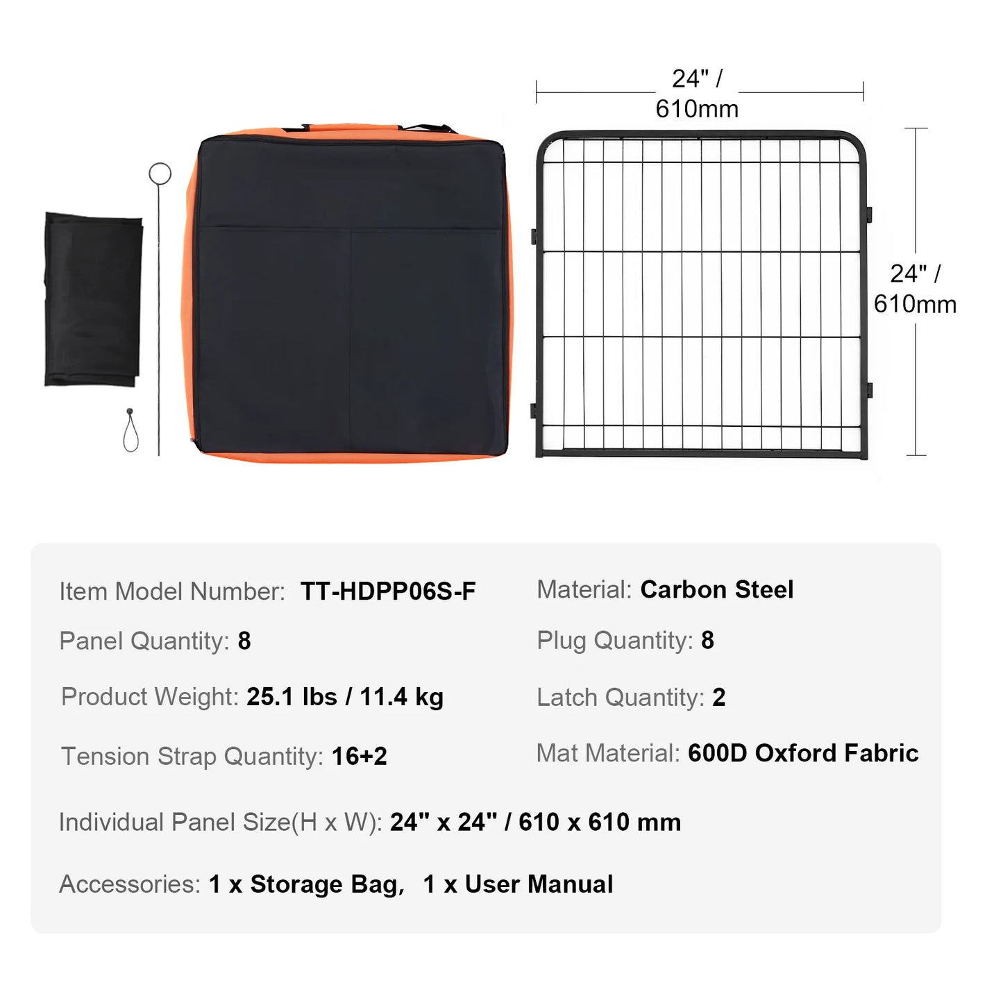 SucceBuy Dog Playpen 8 Pcs 24x24in Panels Foldable Metal Pet Exercise Pen Dog Fence Indoor Outdoor Pen with Door for Dogs, Cats