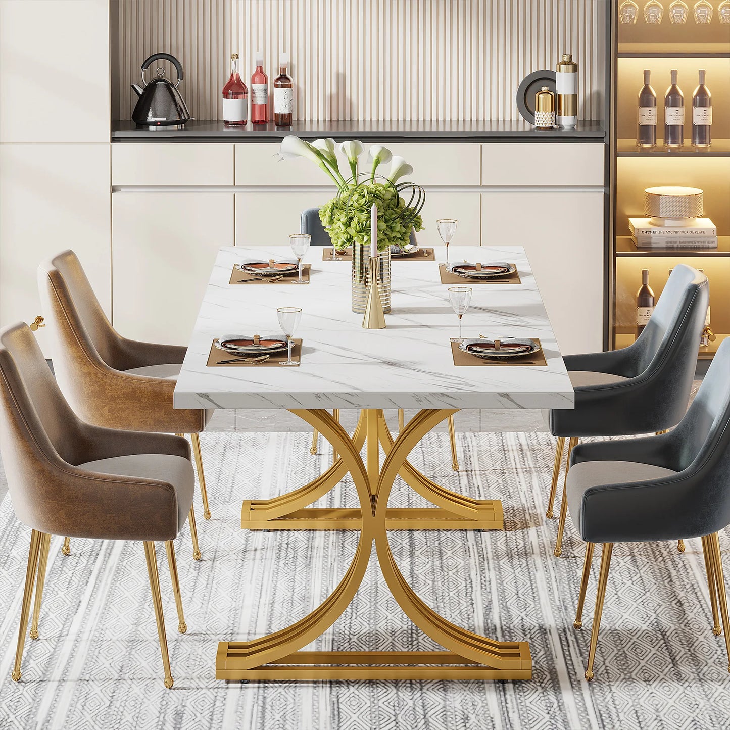 Tribesigns Dining Table With Faux Marble Top 4 To 6