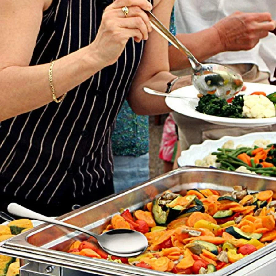 AOOSY 2 Pieces Stainless Steel Flatware Serving Sets 8.7-Inch Long Handle Slotted Spoons and Serving Spoons for Buffet Banquet