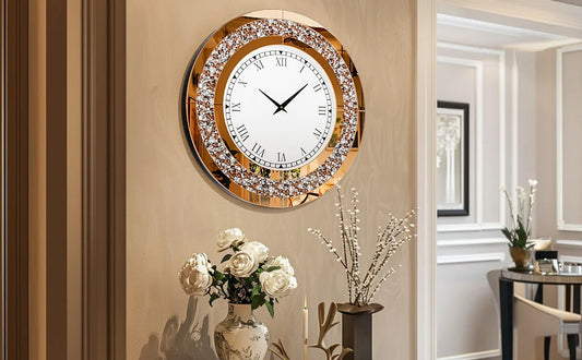 Crystal Mirror Wall Clock With Mute Speaker For Living Room