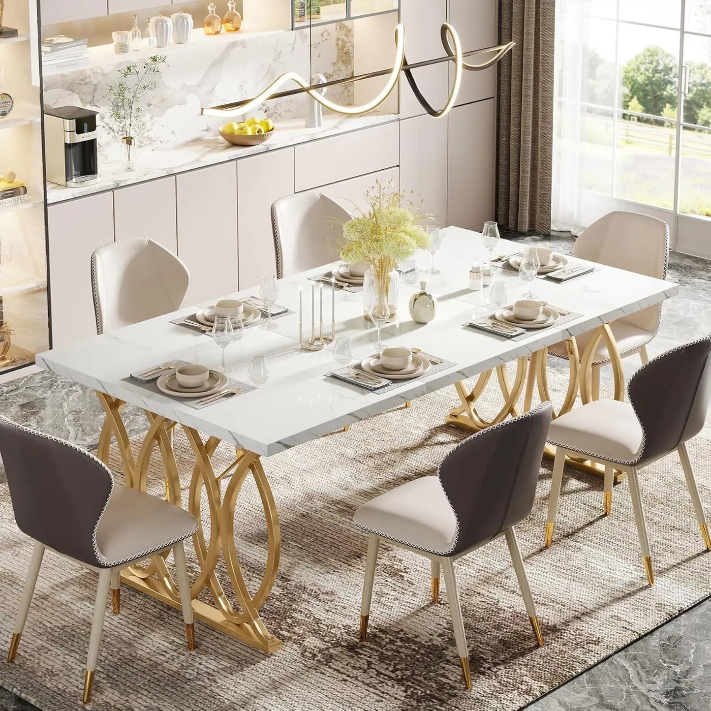 Little Tree Faux Marble Dining Table For 4-6 People
