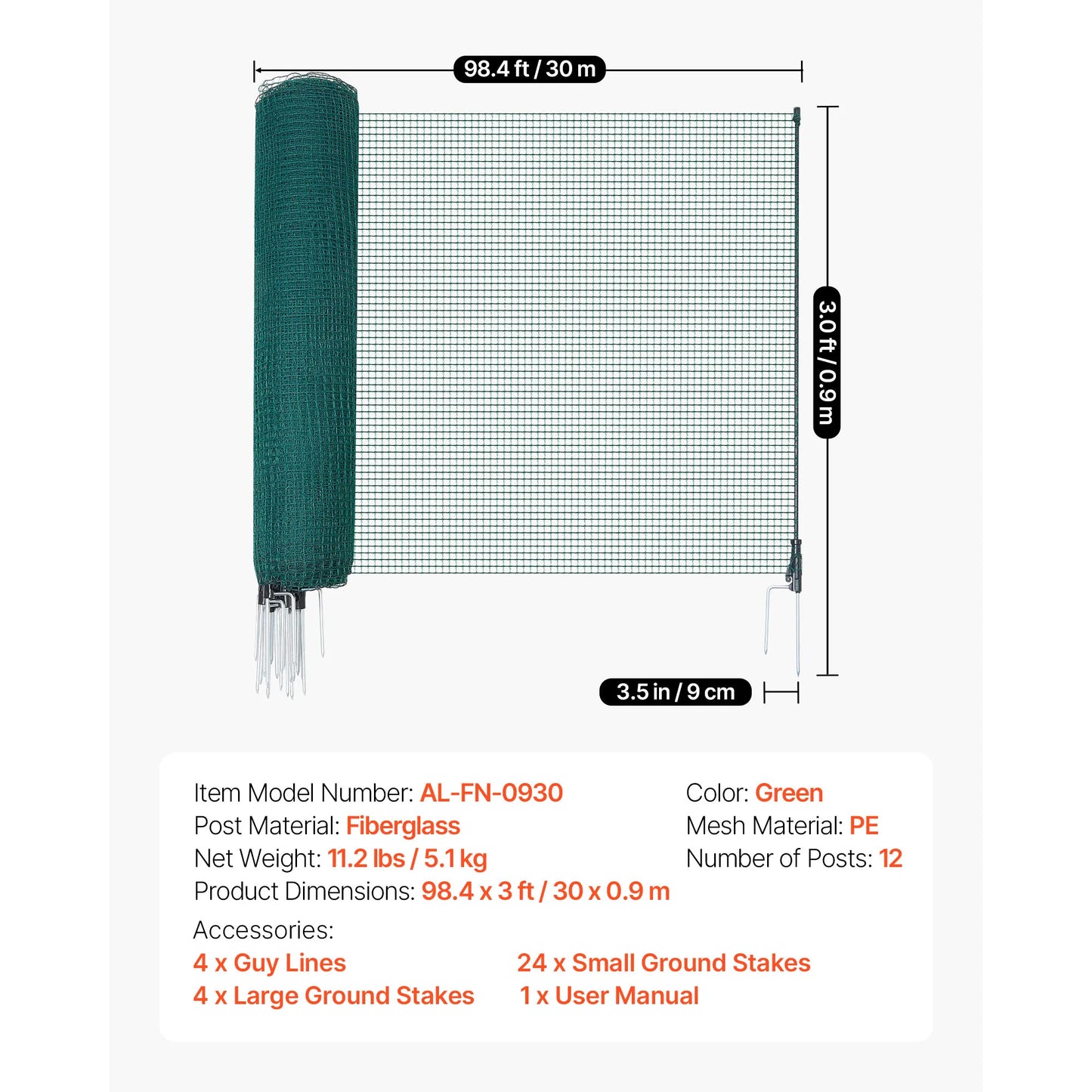 SucceBuy Temporary Fence with Posts Plastic Mesh Fencing with Double-Spike Stakes & Guy Ropes Temporary Dogs Fence Outdoor Yards