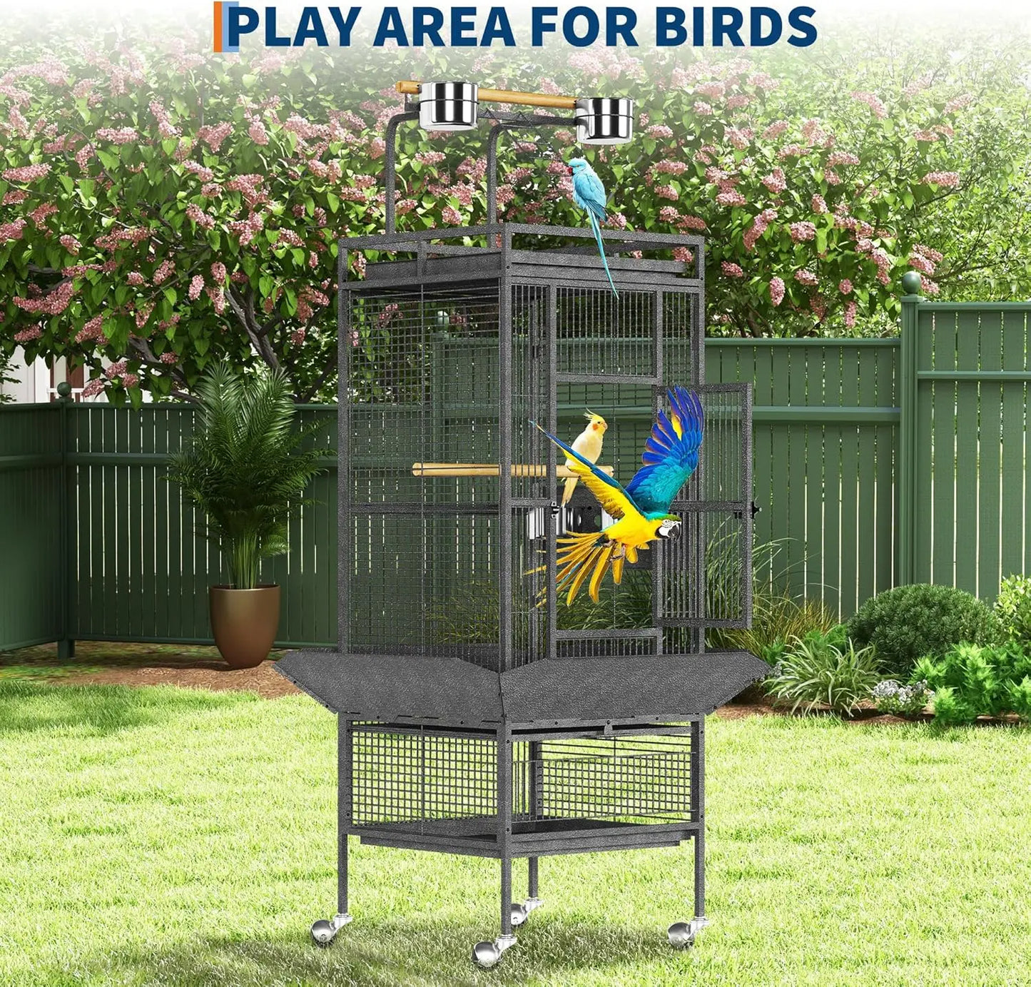 HiMISS Large Metal Parakeet Cage With Play Top And Feeder