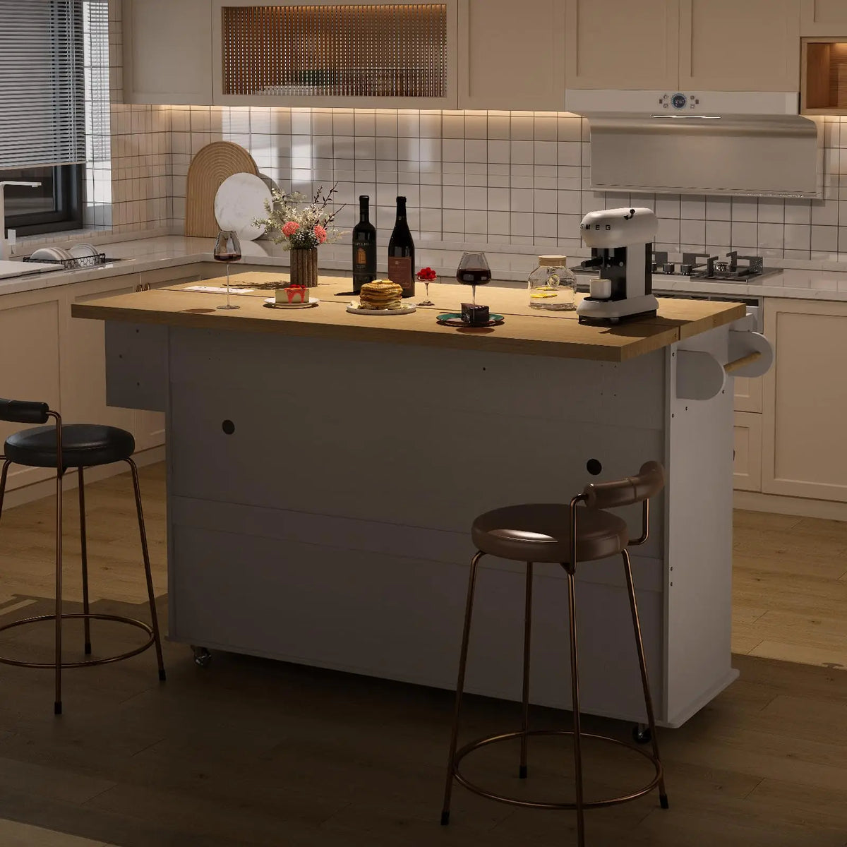 ONBRILL Rolling Kitchen Island Cart With Power Outlet And Storage
