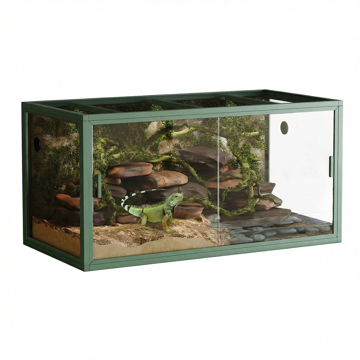 Reptile Terrarium Enclosure With Sliding Glass Doors And Ventilated Top