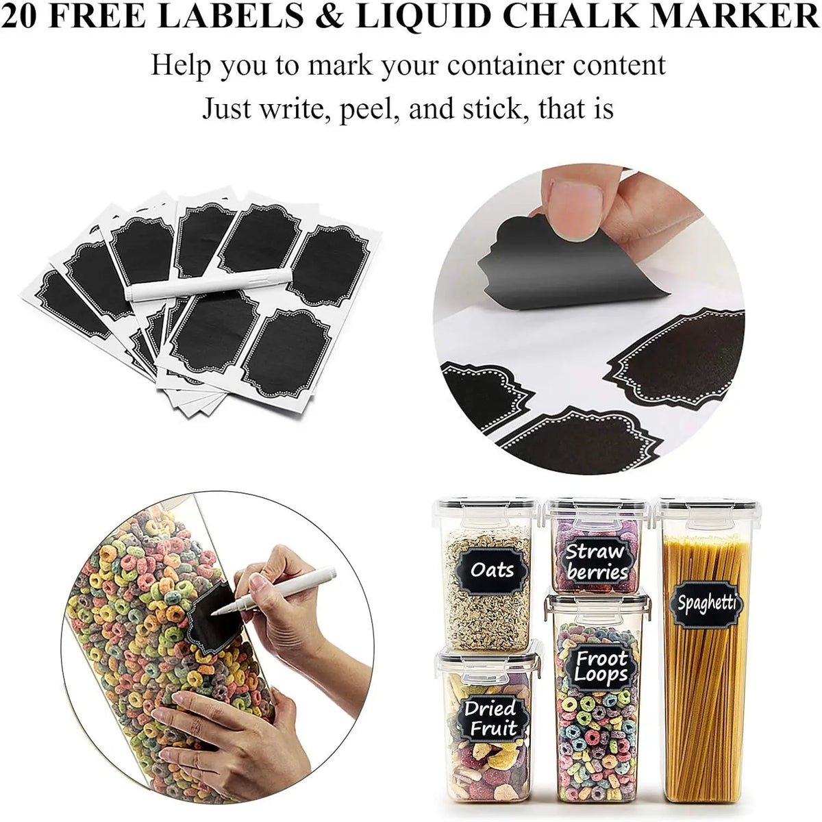 Airtight Food Storage Containers With Labels And Pen For Pantry