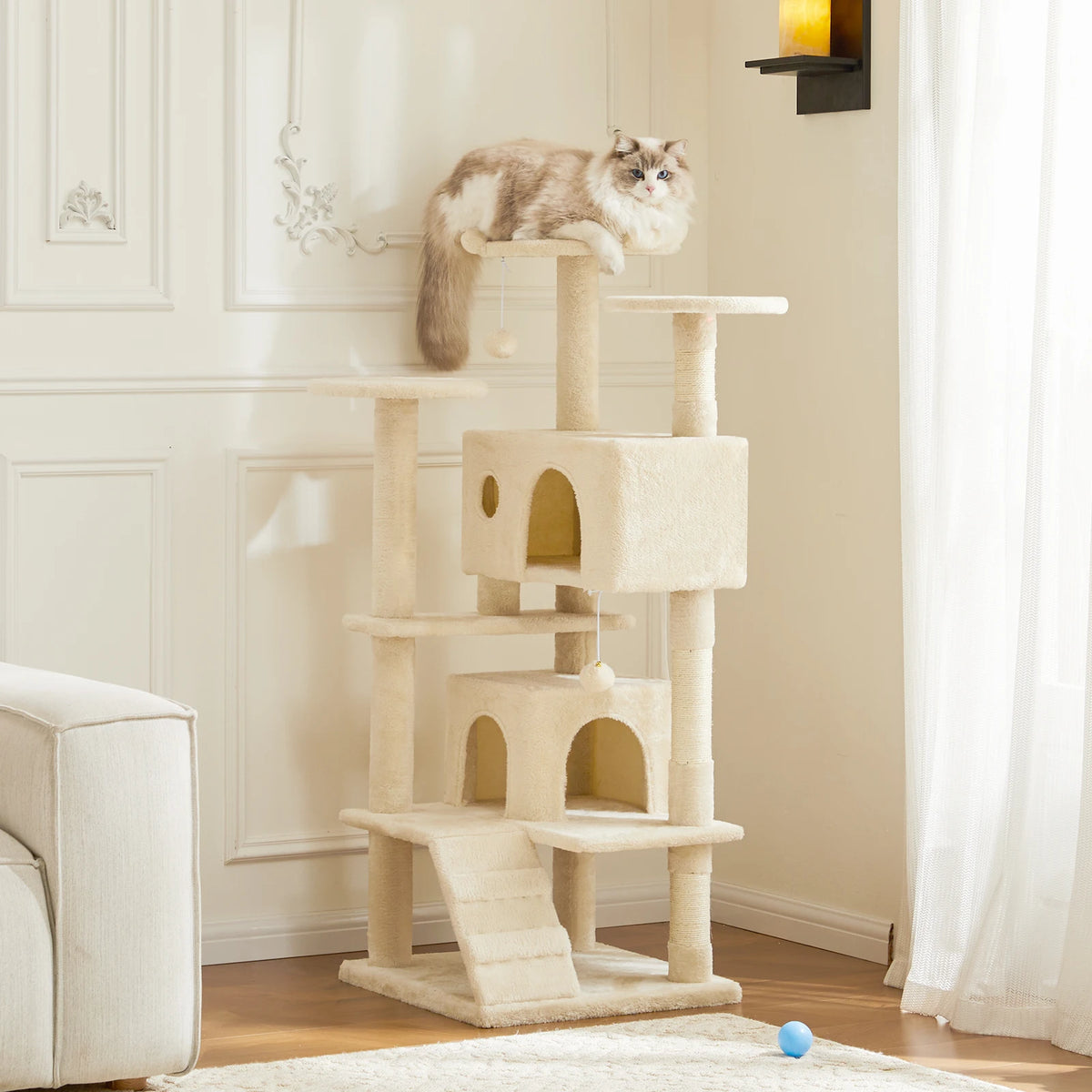 JHK 54in Tall Multi-Level Cat Tree Tower for Indoor Pet Furniture Stable Kitty Play House with Sisal Scratching Post for Home