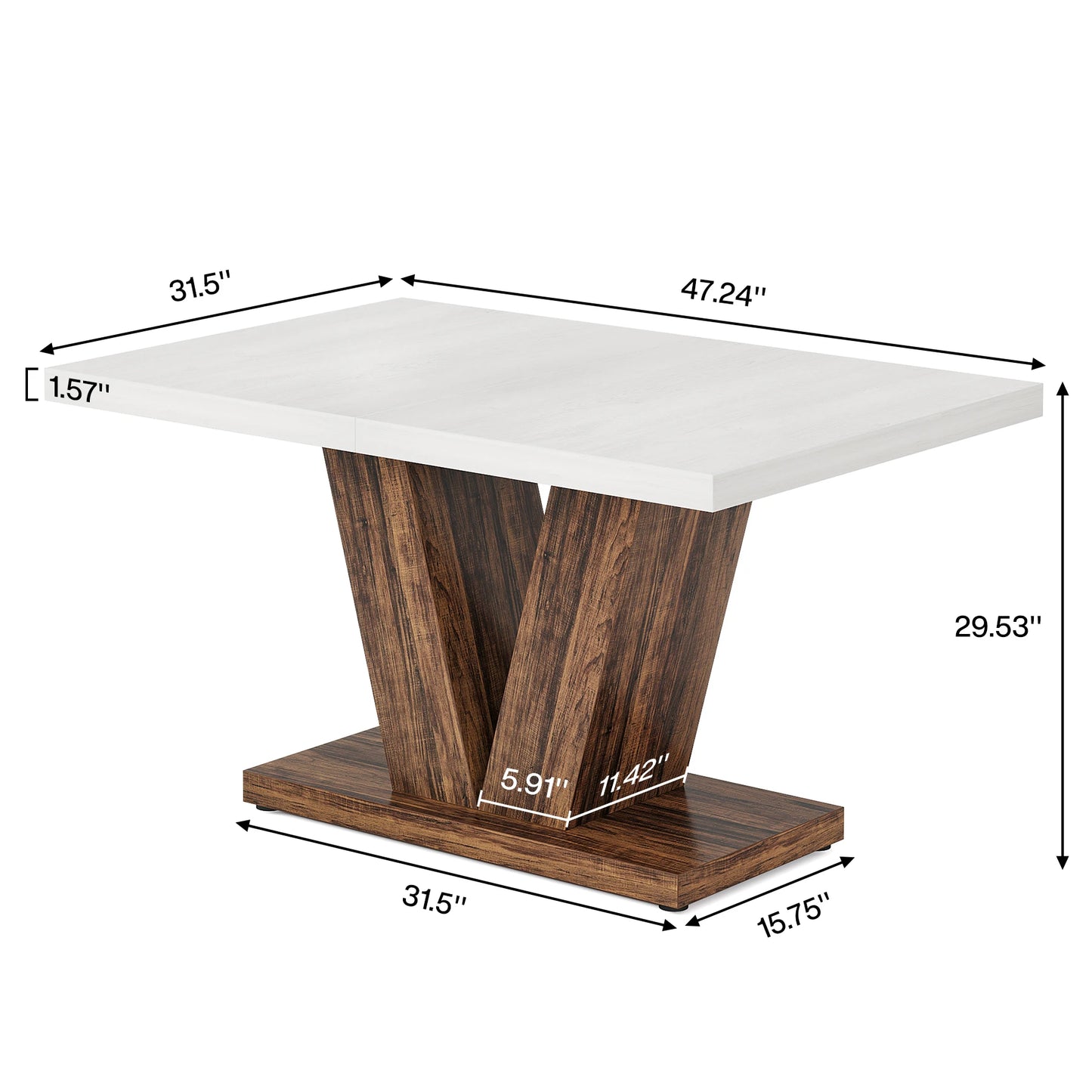 Tribesigns 47-Inch Dining Table for 4-6, White Kitchen Dinner Table with Heavy Duty Pedestal, Farmhouse Wooden Eating Table