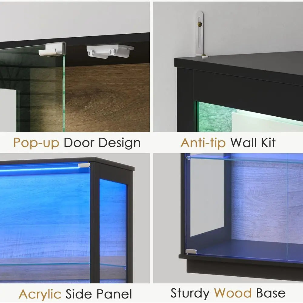 Lighted Glass Display Cabinet For Collectibles With Color Changing Lights