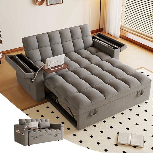 Adjustable Foldable Sofa Bed With USB Port And Storage Armrests