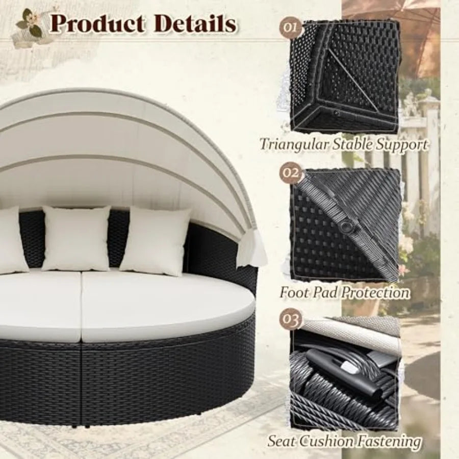 MDNG Outdoor Round Patio Daybed With Retractable Canopy