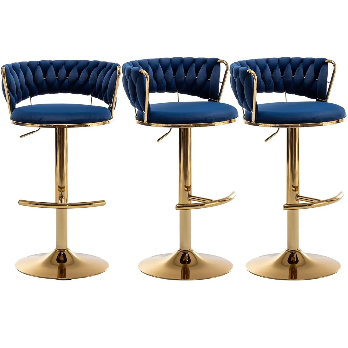 Adjustable Velvet Counter Height Bar Stool Set 3 Low Back 360° Swivel Kitchen Island Pub Chair , Custom