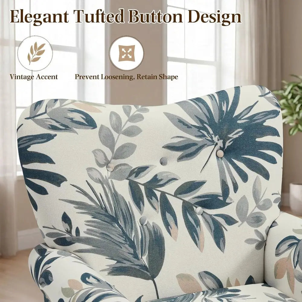 High Back Upholstered Button Tufted Accent Chair With Wooden Legs